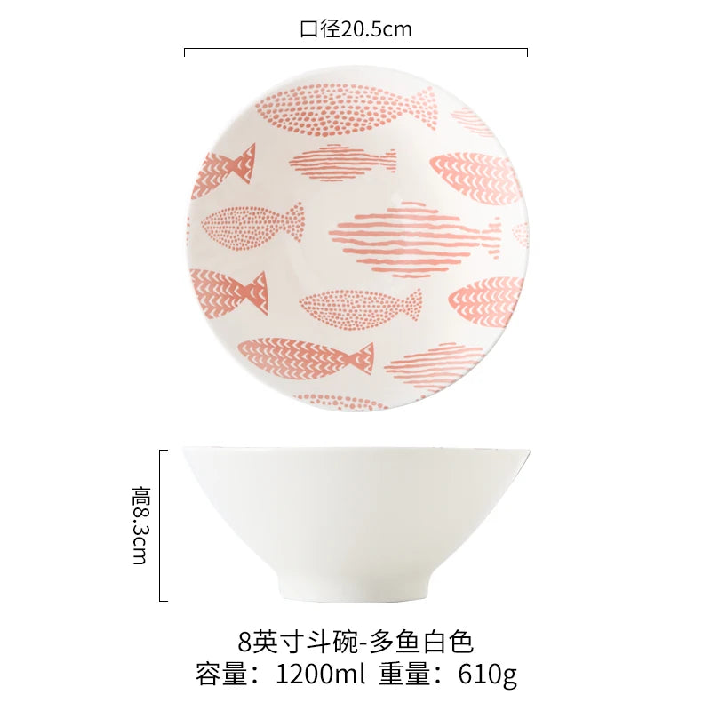 Ramen Bowl Household Soup Bowl Salad Bowl Ceramic Tableware Instant Noodle Bowl Ceramic Tableware