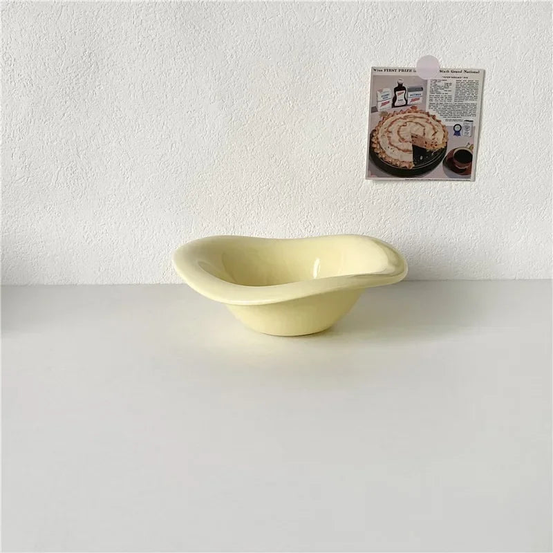 Creative Ceramic Wavy Salad Bowl Dessert Bowl Irregular Solid Color Home Cafe Cream Style Tableware Afternoon Tea Fruit Bowl
