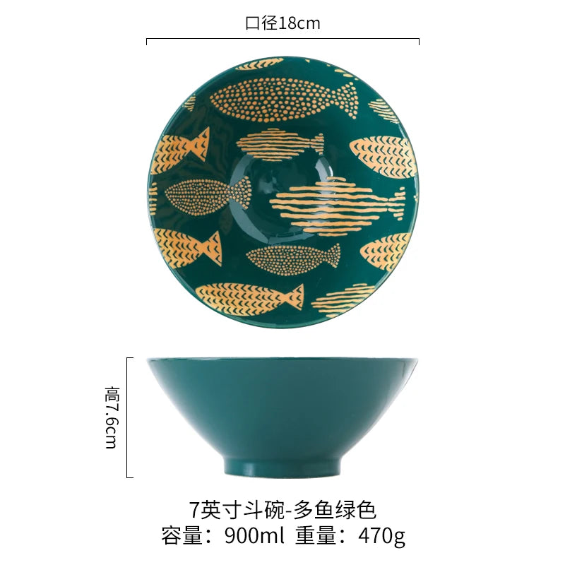 Ramen Bowl Household Soup Bowl Salad Bowl Ceramic Tableware Instant Noodle Bowl Ceramic Tableware