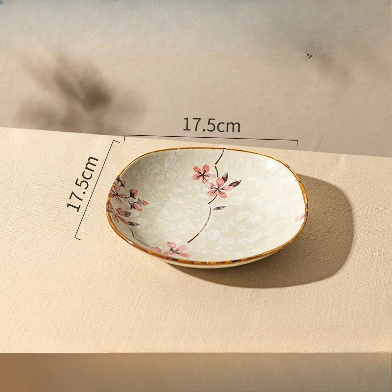 Japanese Square Plate Ceramic Plate Dish Dish Household Plate Tableware Deep Rice Bowl Tableware