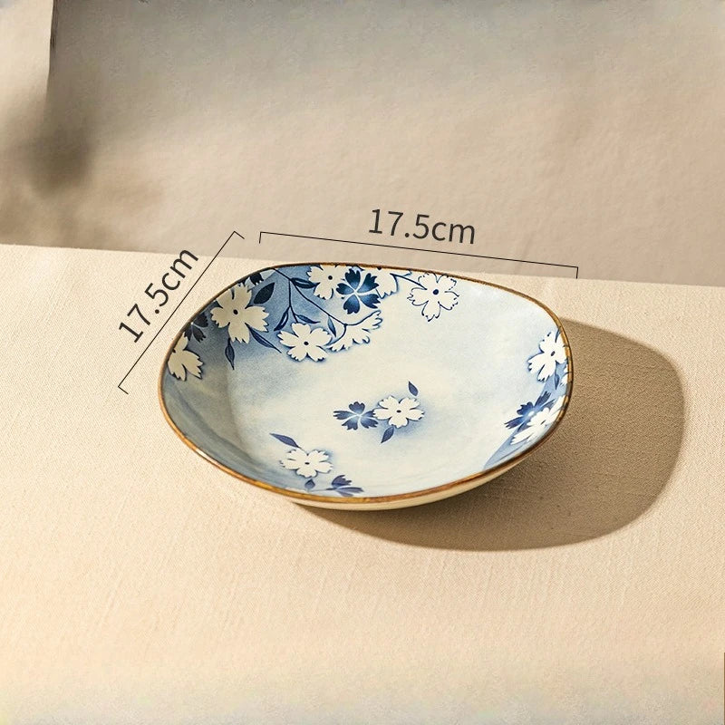 Japanese Square Plate Ceramic Plate Dish Dish Household Plate Tableware Deep Rice Bowl Tableware