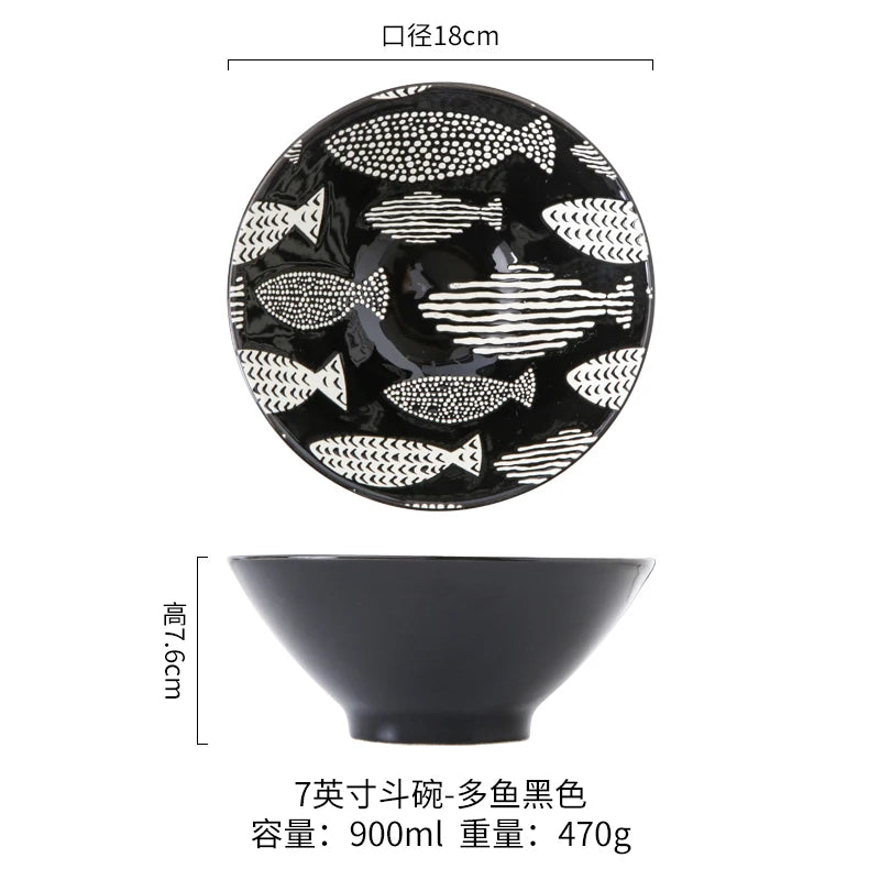 Ramen Bowl Household Soup Bowl Salad Bowl Ceramic Tableware Instant Noodle Bowl Ceramic Tableware