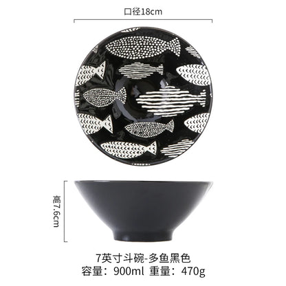 Ramen Bowl Household Soup Bowl Salad Bowl Ceramic Tableware Instant Noodle Bowl Ceramic Tableware