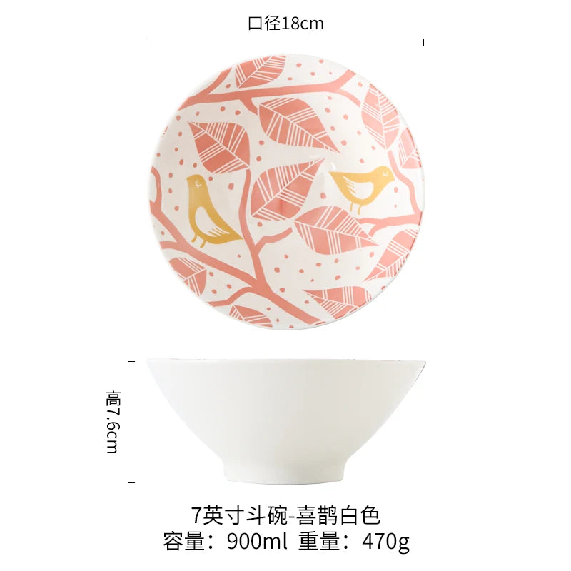 Ramen Bowl Household Soup Bowl Salad Bowl Ceramic Tableware Instant Noodle Bowl Ceramic Tableware