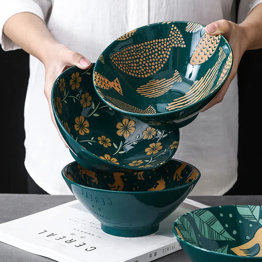 Ramen Bowl Household Soup Bowl Salad Bowl Ceramic Tableware Instant Noodle Bowl Ceramic Tableware