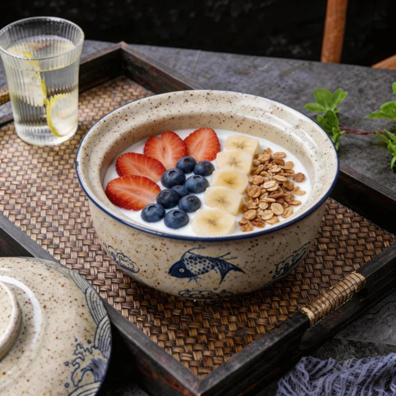1pc 8.5-Inch Ceramic Bowl with Lid – Japanese-Style Ramen, Rice & Pasta Bowl – Microwave & Dishwasher Safe – Perfect for Home