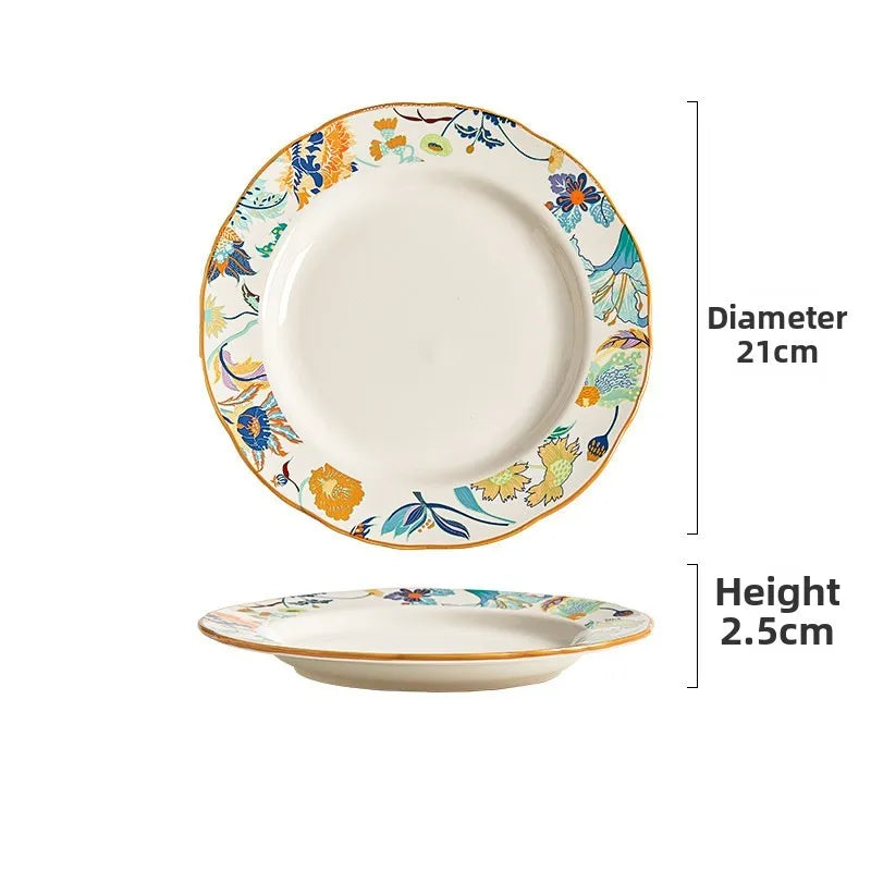 1PC New Chinese Retro Style Elegant Dinner Plates Beautiful Fruit Serving Dishes Durable Household Kitchen Tableware Supplies