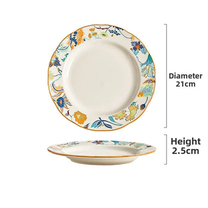1PC New Chinese Retro Style Elegant Dinner Plates Beautiful Fruit Serving Dishes Durable Household Kitchen Tableware Supplies