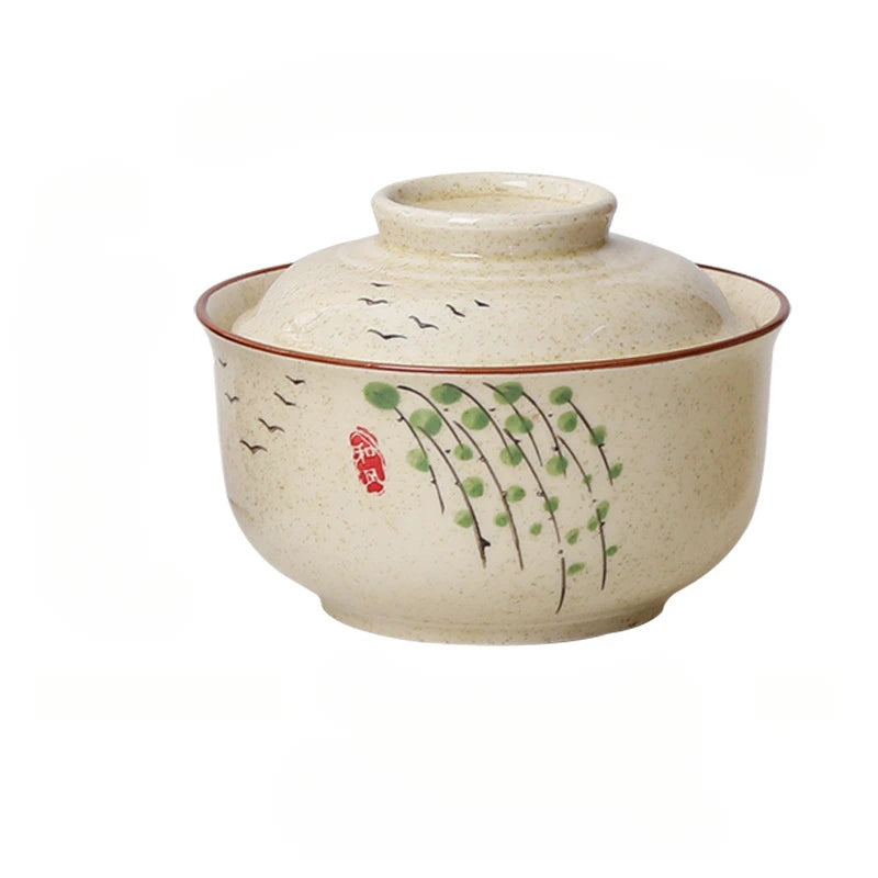 1pc 8.5-Inch Ceramic Bowl with Lid – Japanese-Style Ramen, Rice & Pasta Bowl – Microwave & Dishwasher Safe – Perfect for Home