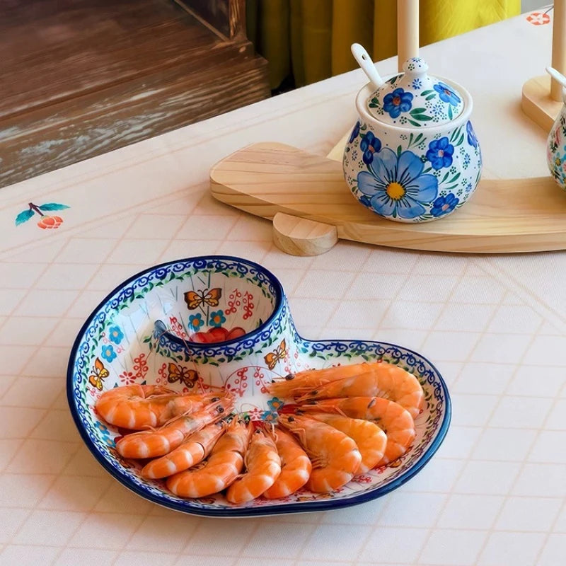 Snail Shaped Ceramic Dumpling Plate with Vinegar Compartment Divided Multifunctional Non Stick Tableware for Home Use
