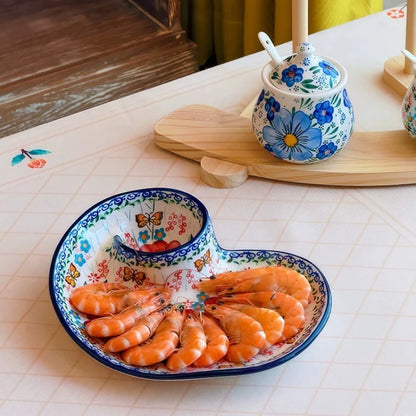 Snail Shaped Ceramic Dumpling Plate with Vinegar Compartment Divided Multifunctional Non Stick Tableware for Home Use