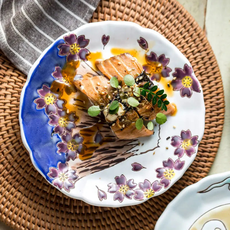 Japanese Style Creative Tableware Featuring Embossed Flower Shaped Small Plates and Sushi Plates