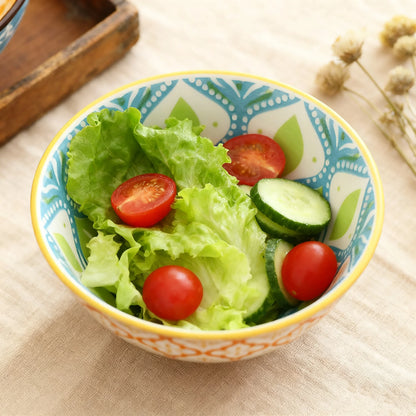 4-Piece Bohemian Ceramic Bowl Set - Salad, Dessert, Soup, Fruit, Appetizer & Snack Nut Bowls, Dishwasher & Microwave Safe