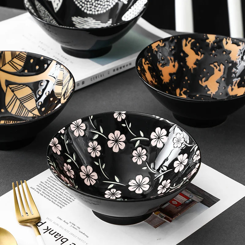 Ramen Bowl Household Soup Bowl Salad Bowl Ceramic Tableware Instant Noodle Bowl Ceramic Tableware