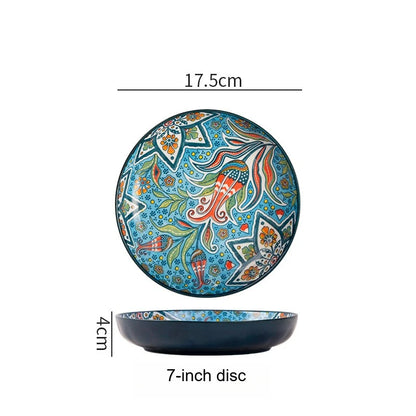 1pc Bohemian Style Ceramic Plate with High Aesthetic Value Home Creative 7-inch Fruit Plate Steak Plate Round Tableware