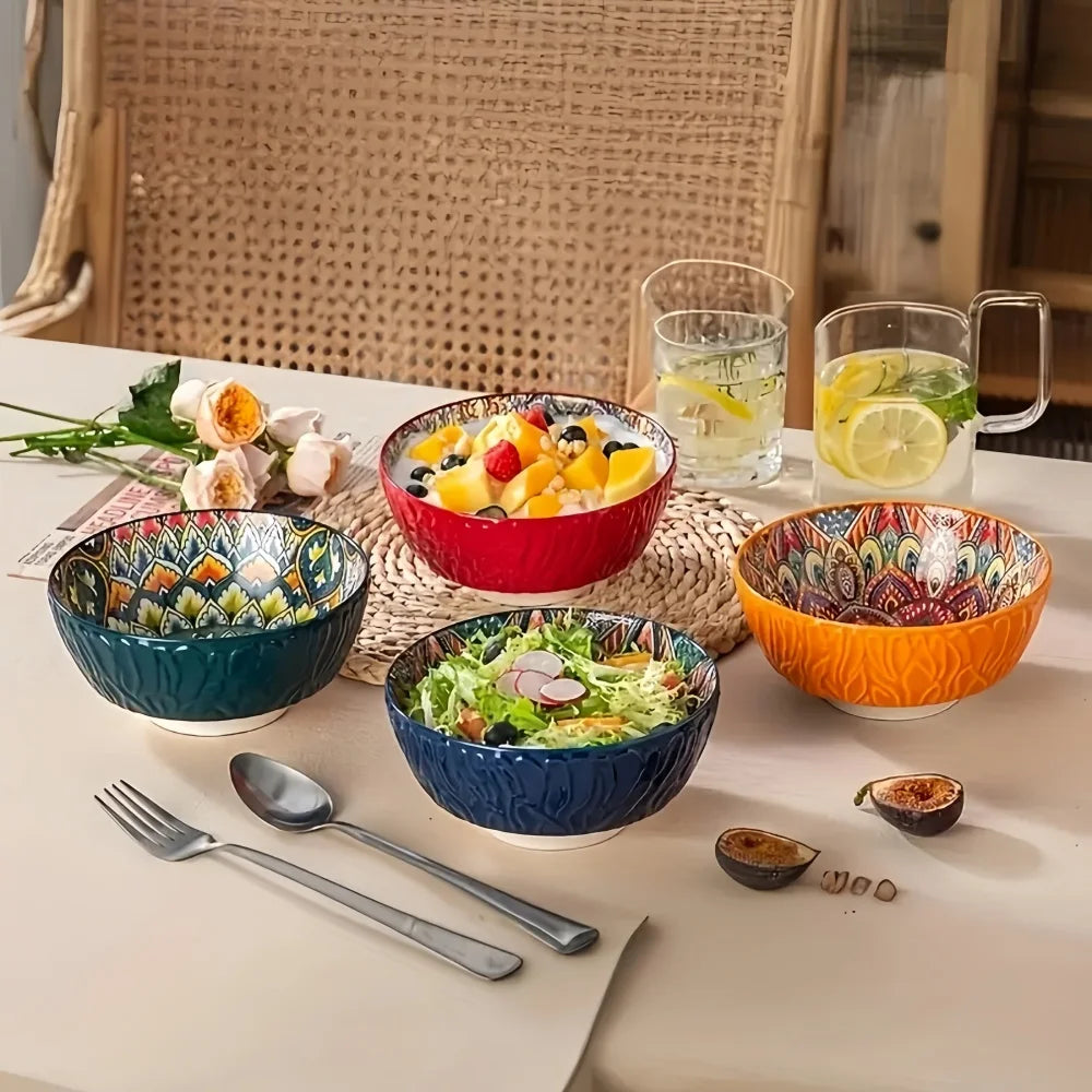 Bohemian ceramic bowls are versatile and perfect for cereals, soups, oatmeal, pasta, high-value fruit salad bowls, and are prefe
