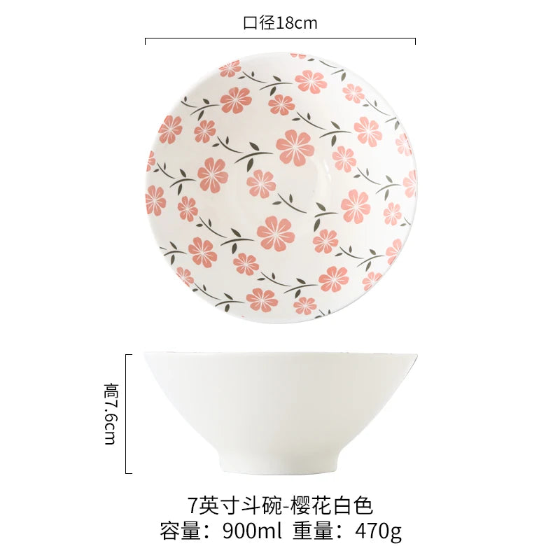 Ramen Bowl Household Soup Bowl Salad Bowl Ceramic Tableware Instant Noodle Bowl Ceramic Tableware