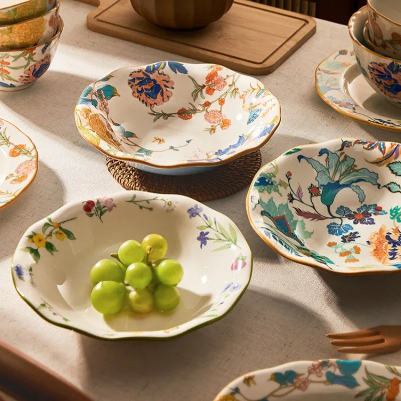 1PC New Chinese Retro Style Elegant Dinner Plates Beautiful Fruit Serving Dishes Durable Household Kitchen Tableware Supplies