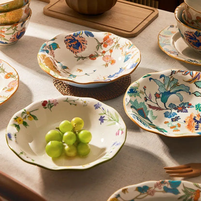 1PC New Chinese Retro Style Elegant Dinner Plates Beautiful Fruit Serving Dishes Durable Household Kitchen Tableware Supplies