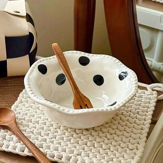 Ceramic Polka Dot Bowls Delicate Handmade Fruit Salad Bowls for Wedding Housewarming Gift