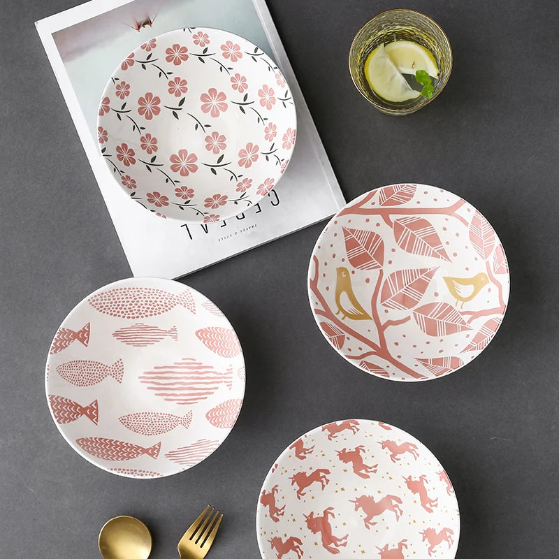Ramen Bowl Household Soup Bowl Salad Bowl Ceramic Tableware Instant Noodle Bowl Ceramic Tableware