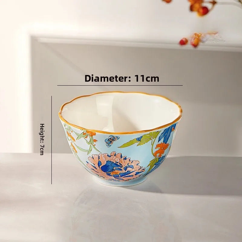 1PC New Chinese Retro Style Elegant Dinner Plates Beautiful Fruit Serving Dishes Durable Household Kitchen Tableware Supplies