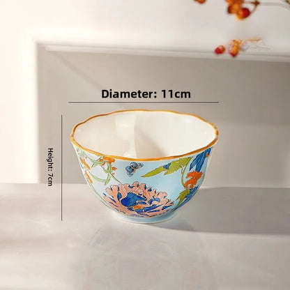 1PC New Chinese Retro Style Elegant Dinner Plates Beautiful Fruit Serving Dishes Durable Household Kitchen Tableware Supplies