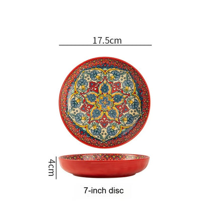 1pc Bohemian Style Ceramic Plate with High Aesthetic Value Home Creative 7-inch Fruit Plate Steak Plate Round Tableware